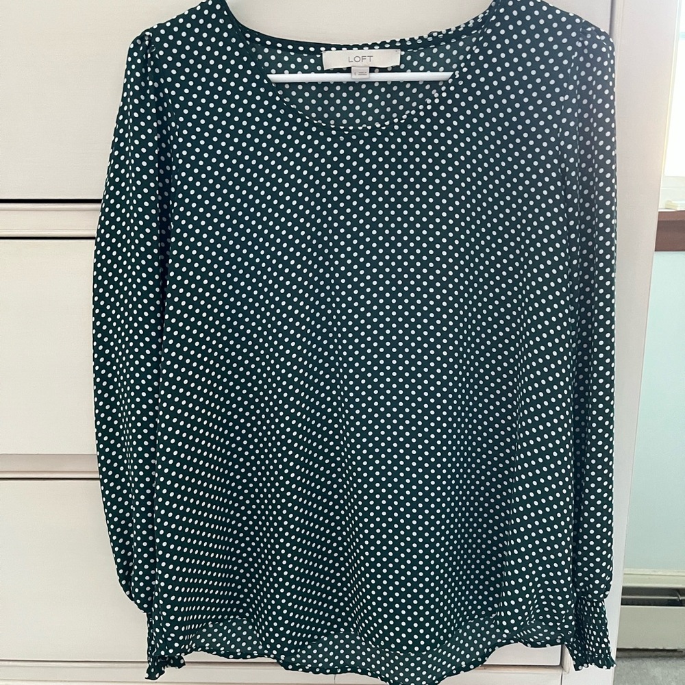 LOFT Green Polka Dot Blouse